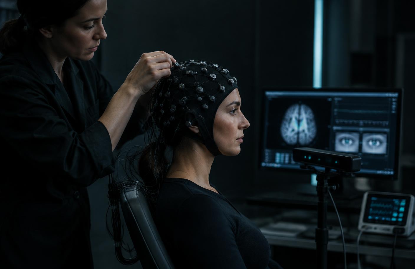 Participant undergoing neuroscience and attention measurement